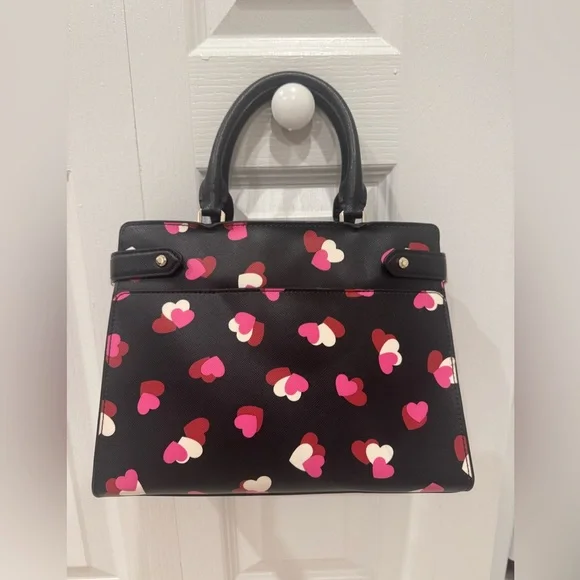 Kate Spade Black Satchel with Pink and Red Hearts - Picture 3 of 13
